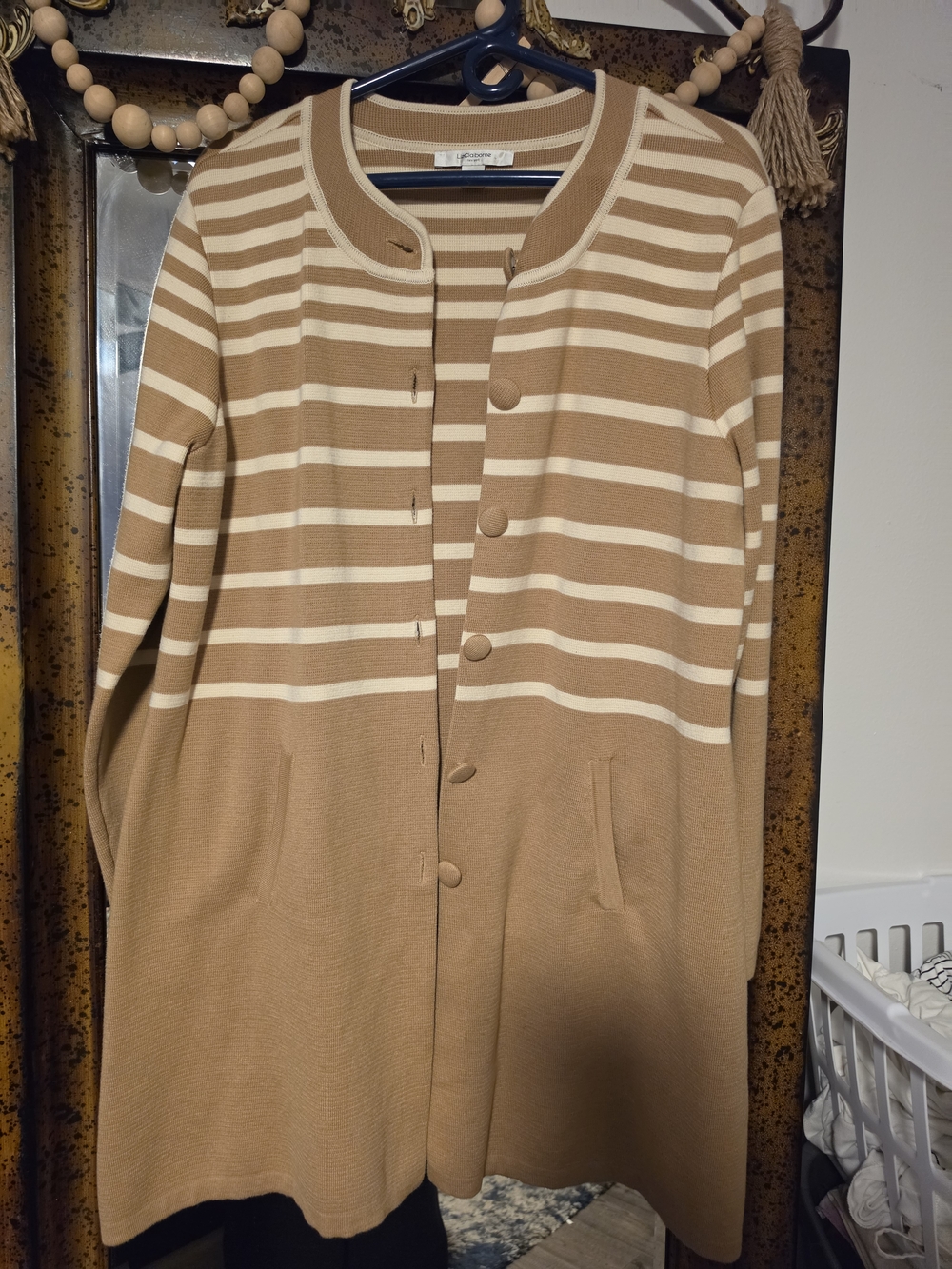 Liz Claiborne Camel and Cream Striped Long Cardigan